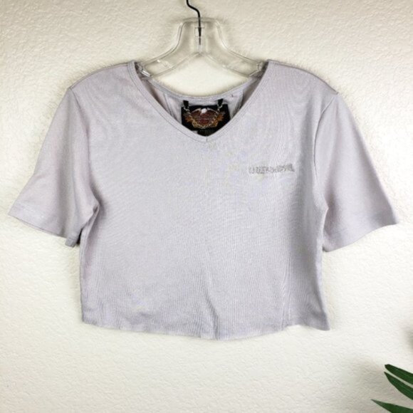 Harley-Davidson Y2K Cropped Tee Embroidered size Medium Gray - Picture 1 of 6